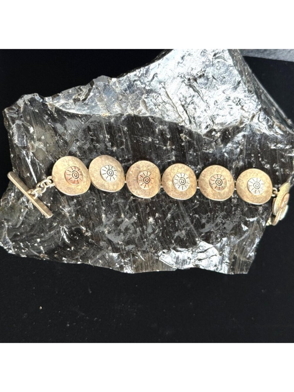 7.5" Vintage Sigrid Olsen Mixed Metal Two Tone Sun Disc Toggle Bracelet Boho